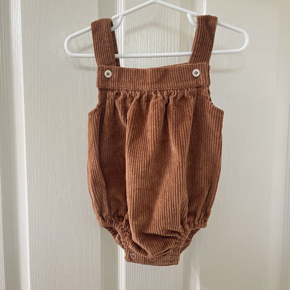 Kate Quinn Brown Stretch Corduroy Bubble Romper Girls Size 18-24 Months